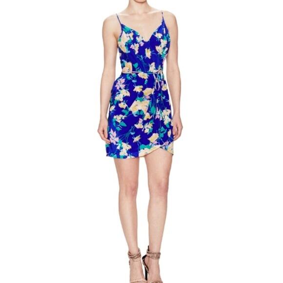 Yumi Kim Jayne Blue Floral Silk Faux Wrap Dress SZ XS - Picture 1 of 11